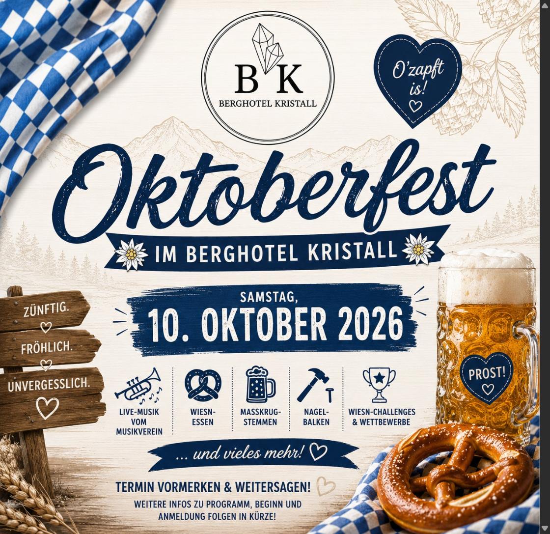 Oktoberfest im Berghotel Kristall am 10. Oktober 2026